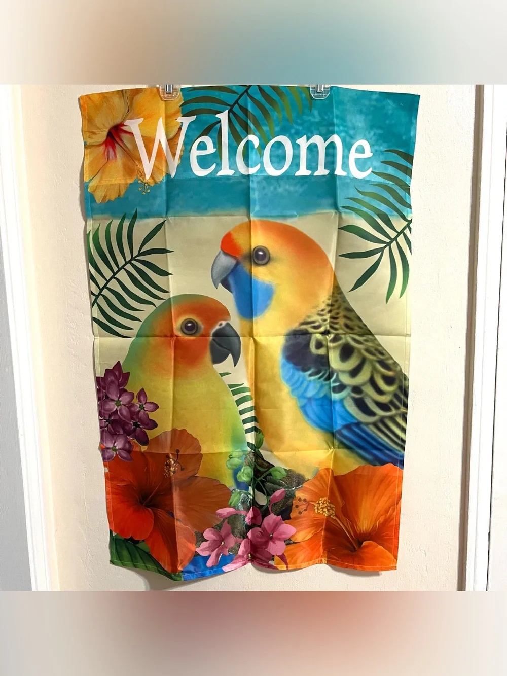Welcome Tropical Parrot Garden Flag Banner Large Size Sun Conure Birds NWOT